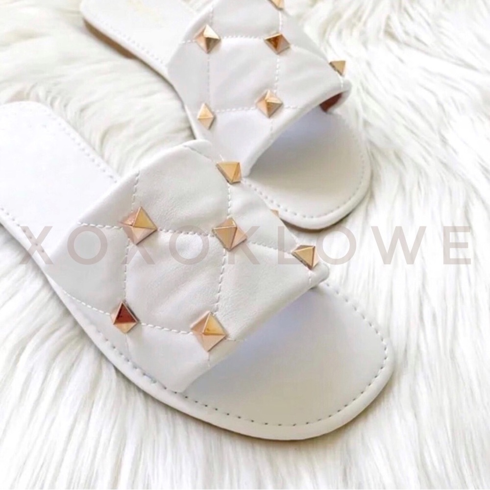 Gold Studded Quilted Single Band Sandal Slide - Picture 4 of 12